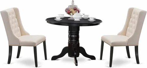 East West Furniture SHFO3-BLK-01 - Juego de comedor de 3 piezas para espacios pequeños que contiene una mesa de cocina redonda con pedestal y 2