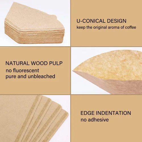 Miniatura 4 de BYKITCHEN Filtros de café en cono, juego de 200 unidades, tamaño 2, papel de cono de filtro de café, filtros de papel natural sin blanquear