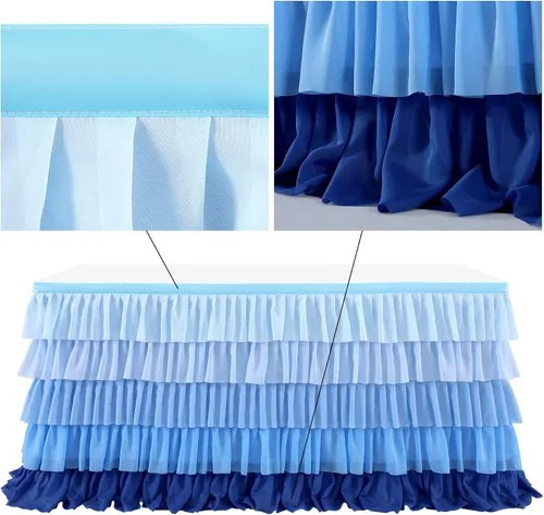 Miniatura 4 de Falda de mesa azul tutú mantel para fiesta bajo el mar decoraciones de Frozen revelación de género cumpleaños elefante baby shower 1.8m (6 pies)