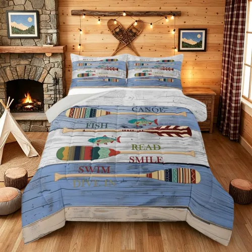 Miniatura 23 de Juego de ropa de cama King para casa del lago, juego de edredón de paleta de madera retro para regalos para amantes del lago, inserto de edredón