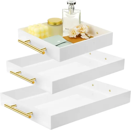 Miniatura 7 de meekoo Paquete de 3 bandejas acrílicas para servir con asas, 12 x 16, 11 x 14, 10 x 10 pulgadas, bandejas acrílicas resistentes de gran capacidad