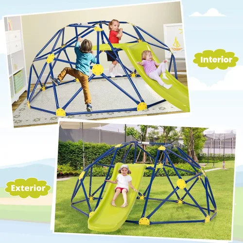Miniatura 4 de Costzon Cúpula de Escalada con Columpio, Gimnasio de Selva de 10 Pies para Niños con Barras de Mono, Juguetes de Escalada para Exteriores, Soporta