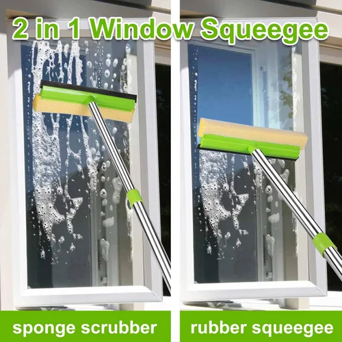 Miniatura 4 de Escobilla de escobilla de ventana para limpieza de ventanas, limpiador de ventanas 2 en 1 con mango de 58 pulgadas de largo, kit de lavado