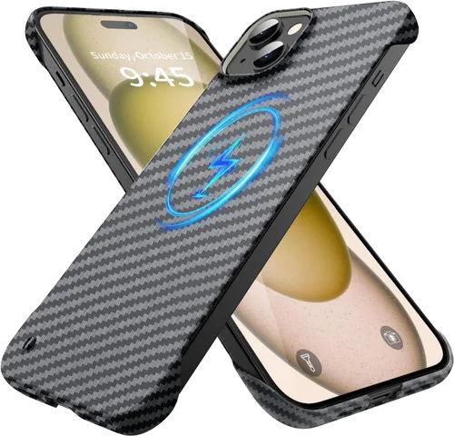 Miniatura 11 de GRECAZO Funda magnética ultrafina y esmerilada suave al tacto, textura de fibra de carbono sin bordes para iPhone 14 Pro Max de 6.7 pulgadas