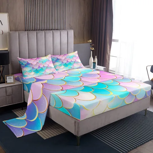Miniatura 22 de Outer Space - Juego de sábanas tamaño matrimonial para niñas y niños, diseño de arco iris, galaxia, estrellas, planeta, kawaii, pastel, rosa, azul