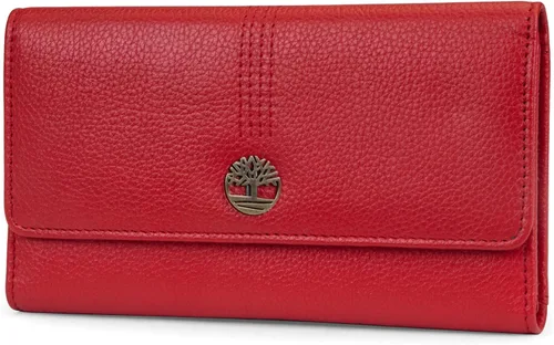 Timberland - Cartera de piel con solapa RFID para mujer, Rojo, talla única