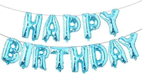 Globos de cumpleaños con texto en inglés «Happy Birthday», de papel de aluminio para decoración (idioma español no garantizado), Azul Start