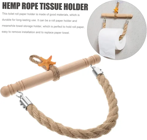 Miniatura 3 de Soporte para toallas de papel de cordel, soporte de pared para papel higiénico, decoración de madera, soporte para toallas de papel, cuerda náutica