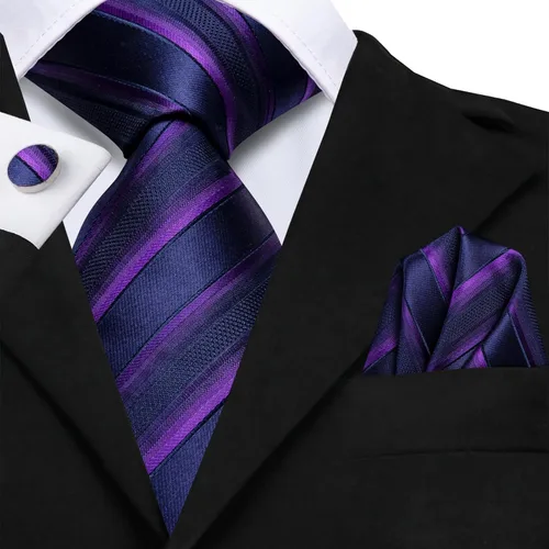 Miniatura 285 de Hi-Tie Corbatas de seda para hombre, diseño de cachemira a rayas, con bolsillo, gemelos cuadrados, conjunto formal de negocios