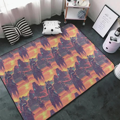Area Rugs for Living Room Decor - Anti Slip Throw Washable Rugs 3x5, Cyber Retro Western Cowboy Print Indoor Soft Carpet for