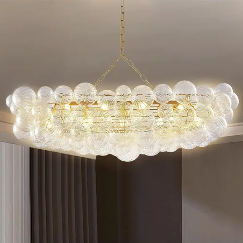 Miniatura 8 de Longree Lámpara de techo semiempotrada con bola de burbujas, diámetro de 20 pulgadas, cristal soplado dorado y transparente, pequeña lámpara de Oro