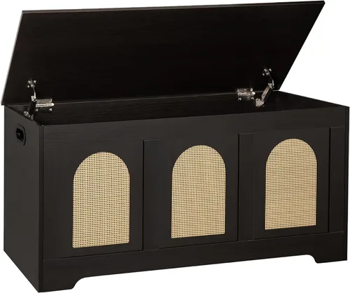 Miniatura 30 de DINZI LVJ Baúl de almacenamiento, caja de juguetes de madera de 39.4 pulgadas con 2 bisagras de seguridad, banco de zapatos de entrada con tapa