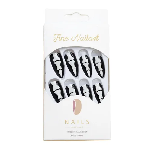 Miniatura 4 de Uñas postizas a presión para Halloween, con forma de hueso gótico, de terror, de cobertura completa, color blanco y negro, acrílico, para fiestas