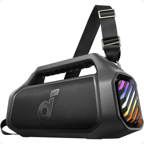 Altavoz portátil Soundcore Boom 2 Plus de Anker, 140W, 2+2 canales, BassUp 2.0, 20H de reproducción, carga rápida, IPX7 impermeable, luces RGB, Negro