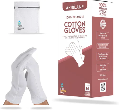 Miniatura 23 de XS Extra Small 10 pares de guantes de algodón 100% premium para manos secas Guantes hidratantes nocturnos para eczema, psoriasis y tratamiento