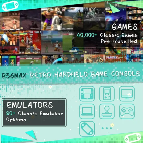 Miniatura 3 de Consola de juegos de mano R36MAX, consola de juegos retro con más de 40,000 juegos, tarjeta TF mini de 256GB, consola de video retro, 4,000 mAh
