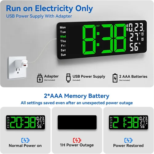 Miniatura 3 de Reloj de pared digital con pantalla grande, reloj digital de 17.3 pulgadas con control remoto a color RGB, reloj de pared grande con atenuación