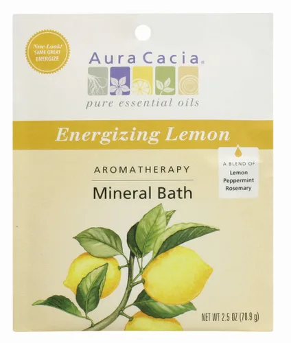 Aura Cacia Paquete de baño mineral de limón energizante, paquete de 2.5 onzas