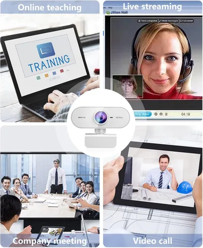 Miniatura 7 de Cámara web para PC con micrófono, Full HD 1080P Blanca, Cámara web para Mac y Laptop, Mini USB C Cámara externa con clip para computadora de Blanco