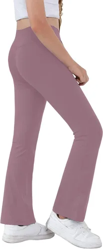Miniatura 10 de Pantalones de yoga para niñas, cintura cruzada, pierna ancha, pantalones acampanados de entrenamiento de cintura alta