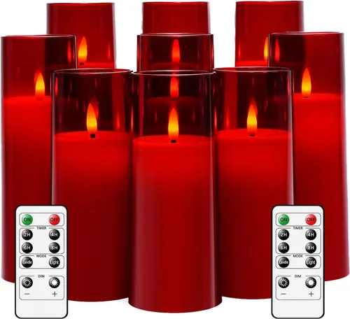 Miniatura 8 de kakoya Velas parpadeantes sin llama que funcionan con pilas con control remoto y temporizador de 2/4/6/8 horas, velas LED de acrílico, paquete de 9