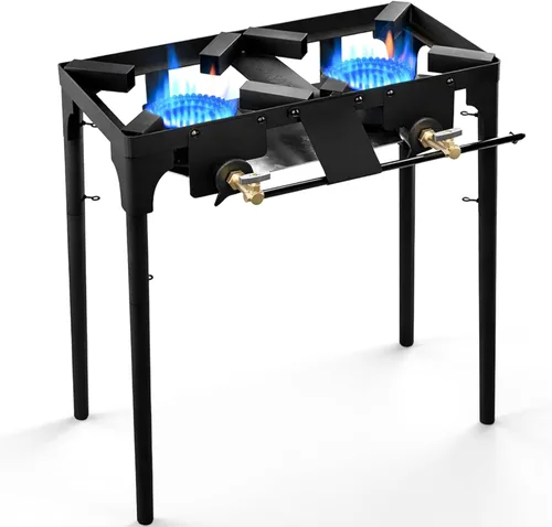 Miniatura 9 de GasOne - Quemador de propano doble con bolsa de transporte, altura ajustable, patas extraíbles de 4 niveles para cocinar al aire libre, regulador