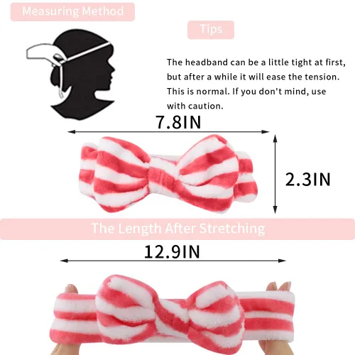 Miniatura 2 de WHAVEL Paquete de 6 diademas de spa rosadas, diademas de maquillaje, diademas de microfibra con lazo de microfibra, diadema facial de rayas de Tipo