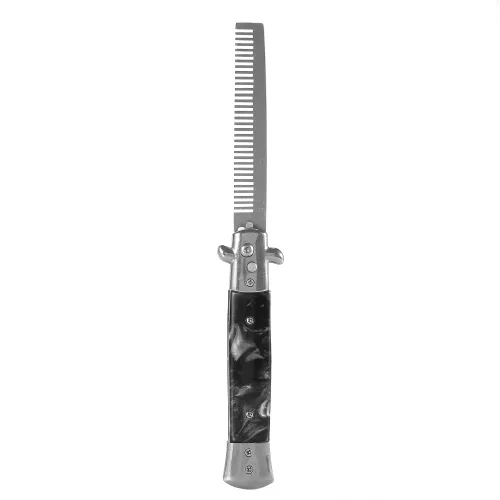 Miniatura 8 de Switchblade - Peine de bolsillo plegable, peine de barba de acero inoxidable para hombres, peines de bigote de dientes finos diseñados para Negro