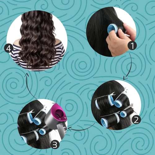 Miniatura 4 de Juego de rulos para el cabello con agarre automático, con rizadores de peluquería (grande, mediano y pequeño), peine de plástico de bolsillo
