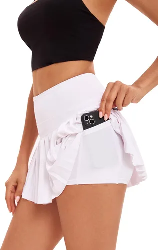 Miniatura 3 de Yknktstc Falda plisada de tenis para mujer con pantalones cortos, falda de golf de cintura alta, falda deportiva mini con bolsillos