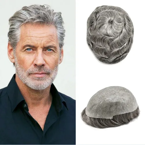 Miniatura 35 de Toupee Hair for Men Hair Piece 0.002 in Ultra Thin Skin Mens Toupee Sistema de reemplazo de cabello humano para hombres, prótesis capilar