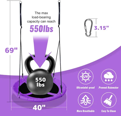 Miniatura 2 de AB - Columpio de platillo para niños, columpio de árbol al aire libre de 40 pulgadas con capacidad de peso de 660 libras, tela Oxford impermeable