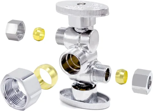 Miniatura 9 de TT FLEX Válvula de parada en T de servicio, 1/2 pulgada x 1/2 pulgada x 1/4 pulgada, 1/4 de vuelta, ajuste de parada de servicio de compresión