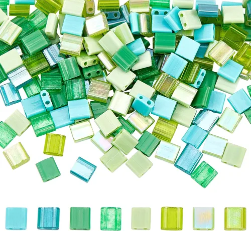 Miniatura 11 de NBEADS 455 cuentas de 2 tamaños de 2 agujeros, cuentas de semillas de vidrio rectangulares de 7 colores para hacer joyas, kit de bricolaje