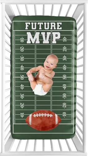 Miniatura 14 de Sweet Jojo Designs Sábana bajera ajustable para cuna para bebé o niño pequeño, color azul marino sólido para colección deportiva de parche de béisbol