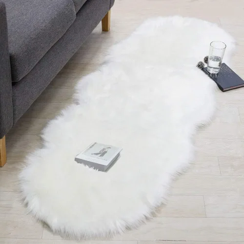 Miniatura 8 de RosieLily Alfombra de piel sintética ultrasuave de 1.3 x 2 pies, piel de oveja lanuda esponjosa, lavable a máquina, manta decorativa