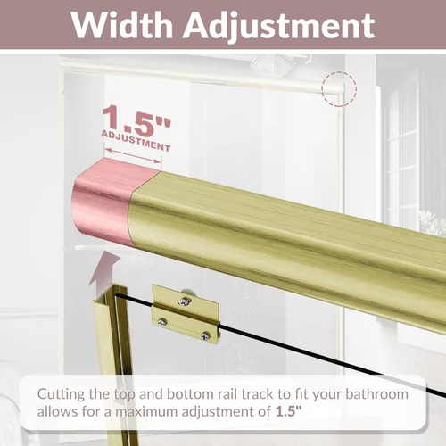 Miniatura 2 de Puerta de regadera corrediza semi-sin marco ELEGANT 60 pulgadas de ancho x 72 pulgadas de alto, puerta de regadera para baño con vidrio transparente