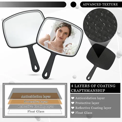 Miniatura 5 de Qunclay Espejo de mano grande de 10 piezas con asa para montaje en pared para peluquería baño, regalo escolar de belleza portátil para tocador