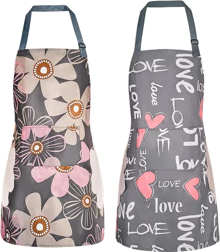 DILLMAN Paquete de 2 Delantales Florales con Bolsillo Florecientes para Mujeres Impermeables Ajustables Delantales de Cocina Jardinería Salón
