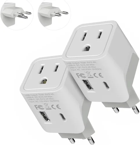 Miniatura 22 de Adaptador de viaje Ceptics, de EE. UU. a Japón, Filipinas, con doble USB, tipo A, ultra compacto Tipo L - Italia