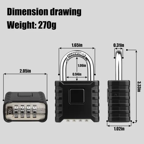 Miniatura 2 de Paquete de 2 Candados de Combinación Grandes [Desbloqueo con Un Toque], Diyife® Candado Resistente para Exteriores a Prueba de Intemperie Diseño