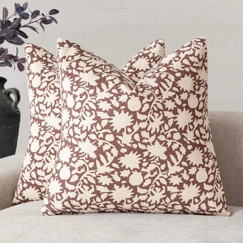 Miniatura 22 de Foindtower - Juego de 2 fundas de almohada decorativas con flores neutras estilo farmhouse, fundas de almohada boho para sofá, sofá cama