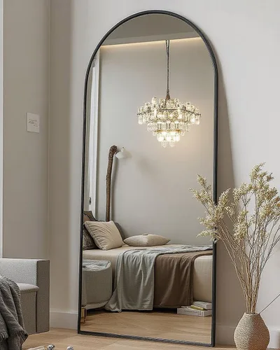 Miniatura 6 de DMWOODFL Espejo arqueado de cuerpo entero de 58"x18" - Montaje en pared/piso con soporte, vidrio a prueba de roturas y marco de aluminio, espejo