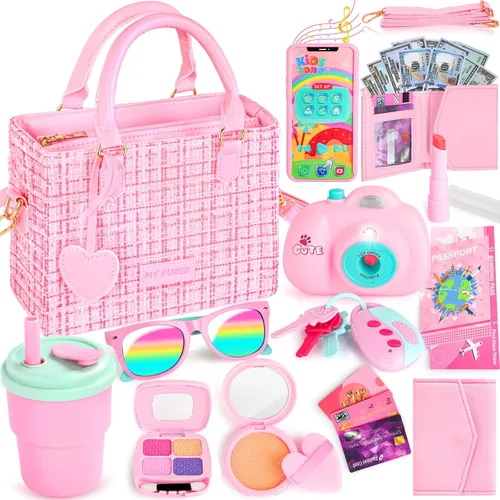 Miniatura 11 de INNOCHEER Bolso de niñas pequeñas, bolso de juguete para niños con maquillaje de fantasía, bolso de juego para niñas pequeñas, bolso de juego