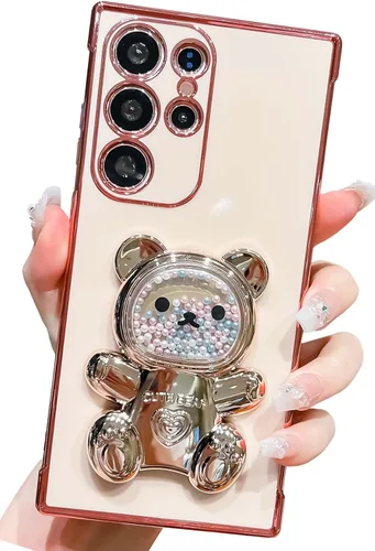 Miniatura 12 de Bonita funda compatible con Samsung Galaxy Z Flip 5/Z Flip 6 de 6.7 pulgadas, cuentas de lujo de color dorado 3D de arena movediza con soporte