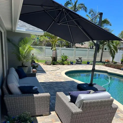 Miniatura 33 de PURPLE LEAF Sombrilla de Patio de 8 Pies para Exteriores Sombrilla Cantilever Cuadrada de Aluminio Sombrilla Offset con Rotación de 360 Grados
