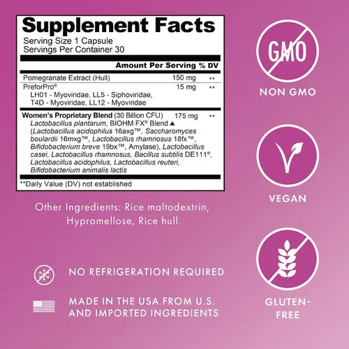 Miniatura 6 de BIOHM Paquete de prebióticos y probióticos para mujeres, suplemento de fibra con inulina y pectina de manzana en polvo, 60 cápsulas con probióticos