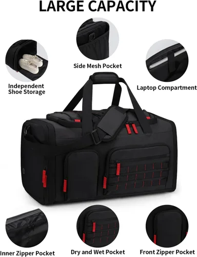 Miniatura 4 de Bolsas de gimnasio para hombres y mujeres, bolsa de viaje deportiva de 45 litros con compartimento para zapatos, mochila de noche 3 en 1