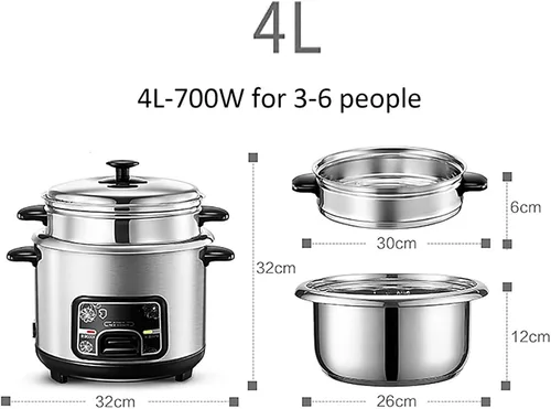 Miniatura 2 de Olla de arroz con cesta de vapor, ollas de arroz, (2-6 litros) portátil, olla interior de acero inoxidable, con vaporizador, funciones cálidas