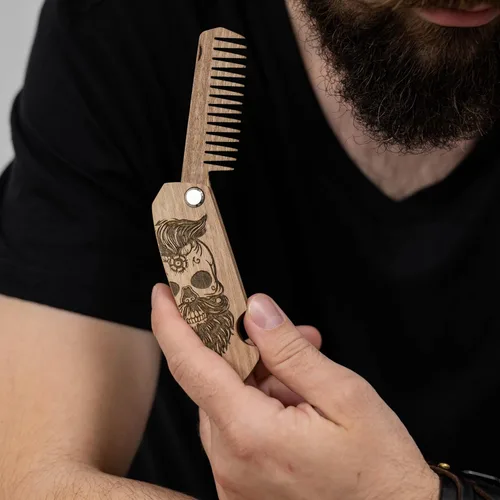 Miniatura 9 de Enjoy The Wood - Peine para barba de madera para hombres, accesorios plegables de bolsillo para barba para hombres, peine de nogal grabado
